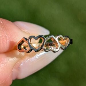 14K Solid Yellow Gold 4 Heart Ring Band
